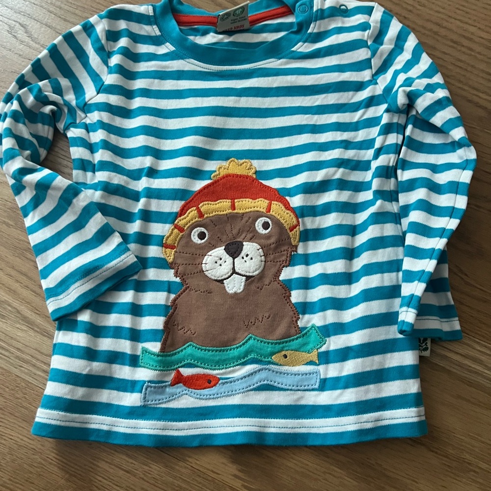 Kids Long Sleeve Striped Shirt with Beaver Design